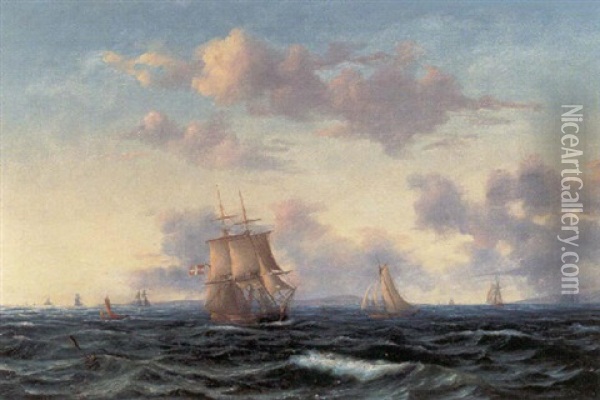 Danske Sejlskibe Pa Havet Oil Painting - Carl Emil Baagoe