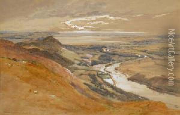 Loch End An Extensive Landscape,meandering River In The Foreground Oil Painting - Edward Hargitt