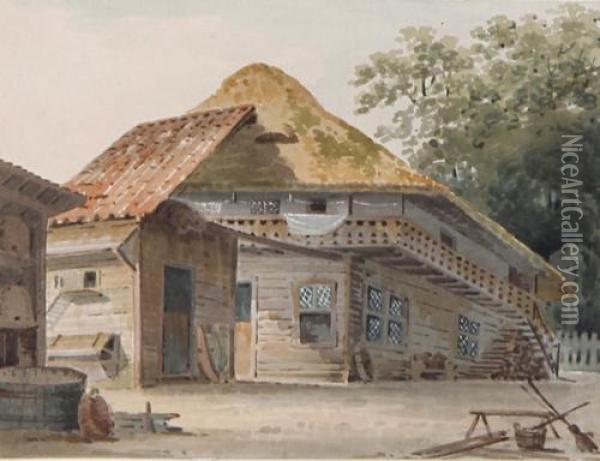 House In China Oil Painting - George Chinnery