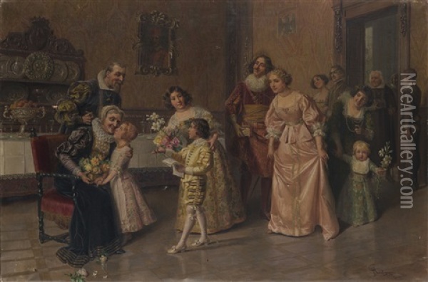 La Famiglia Riunita Oil Painting - Giacomo Mantegazza