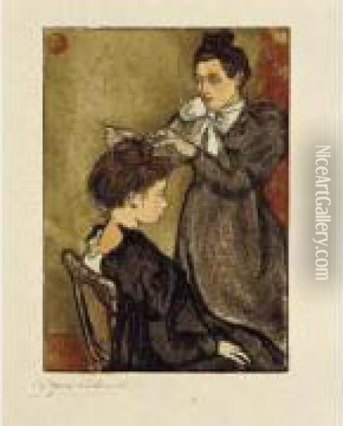 La Coiffure. 1899. Oil Painting - Maurice Delcourt