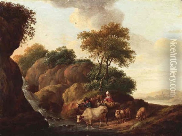 Landschaft Mit Vieh Und Hirten Oil Painting - Dionys van Dongen