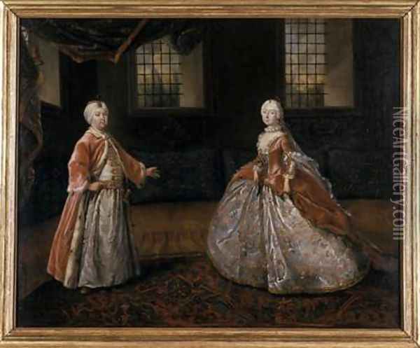Portrait of Duke Friedrich III of Saxe-Gotha-Altenburg and Duchess Luise-Dorothee 1760 Oil Painting - Johann Friedrich Loeber