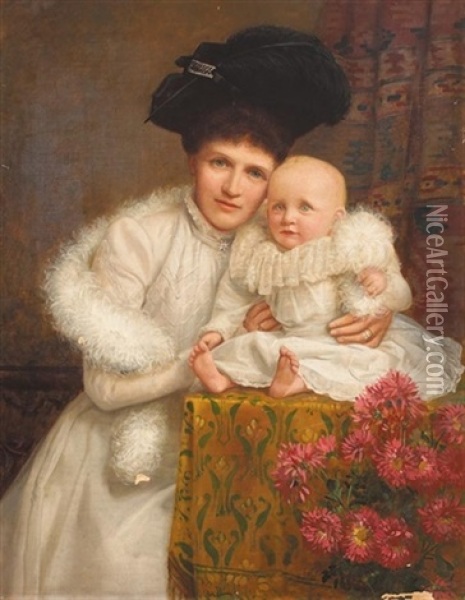 Portrait Of Mrs Jane O'connor And Her Son John Martin O'connor Oil Painting - Charles Russell