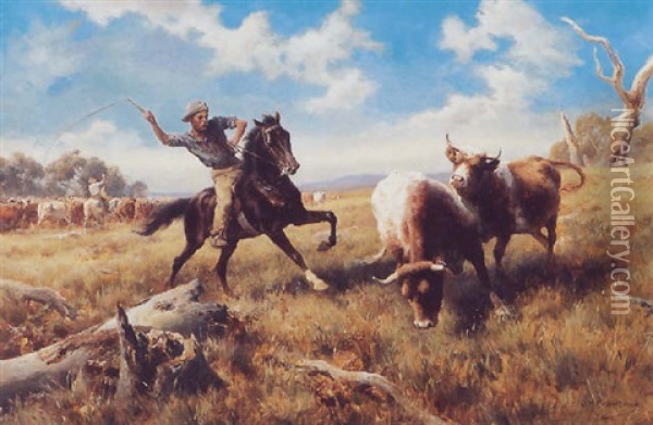 The Cattle Muster Oil Painting - Jan Hendrik Scheltema