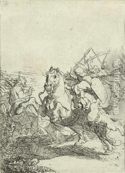 The Cavalry Fight Oil Painting - Rembrandt Van Rijn