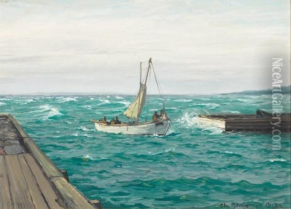 A Fishing Boat Going To Port Oil Painting - Christian Benjamin Olsen