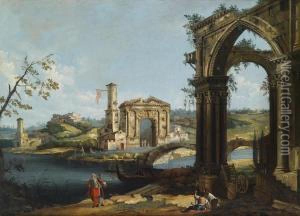 A Venetian Capriccio With Ruins Oil Painting - Gaetano Vetturali