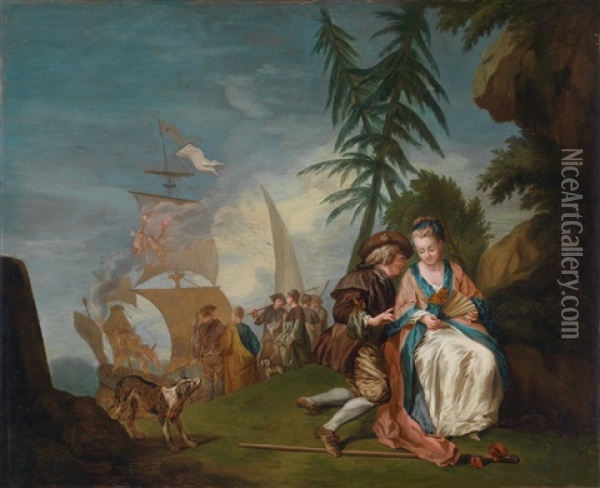 Ein Galantes Paar Vor Der Einschiffung Nach Kythera Oil Painting - Philip Mercier
