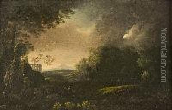 Figures Before The Sugar Loaf; Stormy Landscape Oil Painting - William II Sadler
