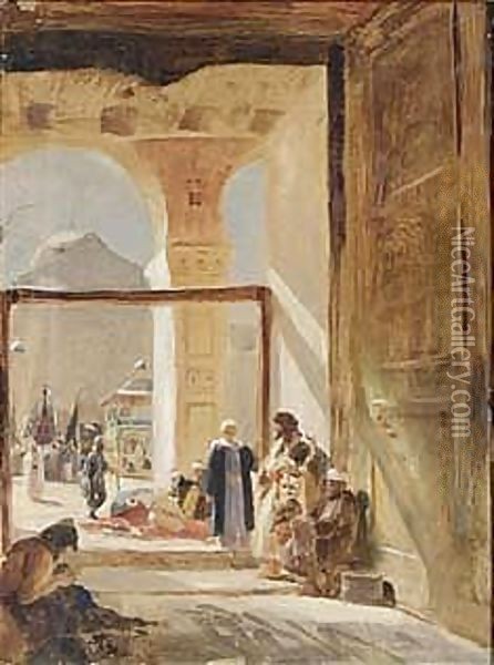 The Forecourt Of The Great Mosque, Damascus Oil Painting - Gustave Bauernfeind