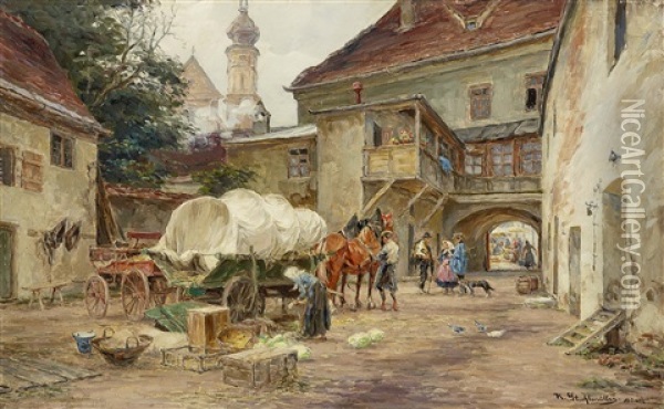 Market Day In Dachau Oil Painting - Karl Stuhlmueller