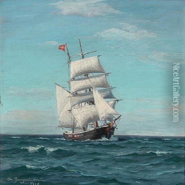 Seascape With A Brig On Open Sea Oil Painting - Christian Benjamin Olsen