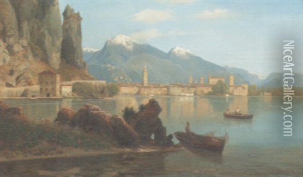 Riva On Lake Garda Oil Painting - Carl Gustav Rodde