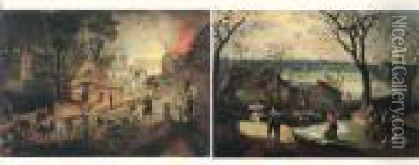 Scene D'incendie Dans Un Village Oil Painting - Sebastien Vrancx