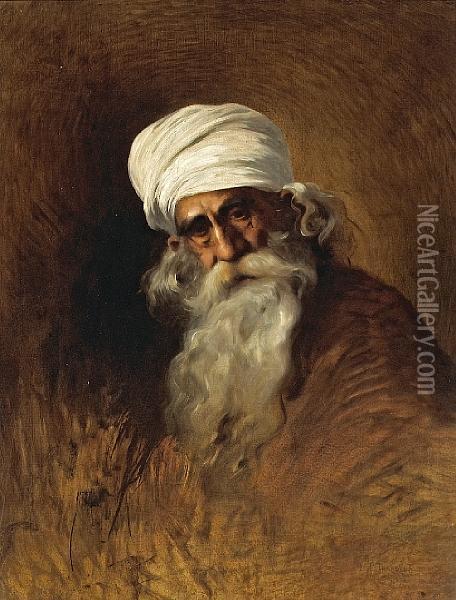 A Portrait Of An Arab Patriarch Oil Painting - Henry Thaddeus Jones