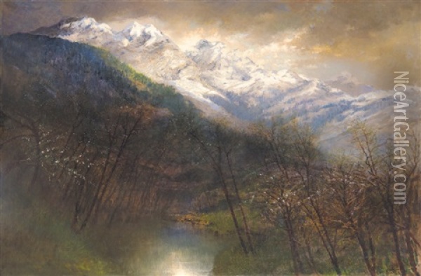 View Of The Tatras (spring) Oil Painting - Jeno Szepesi-Kuszka
