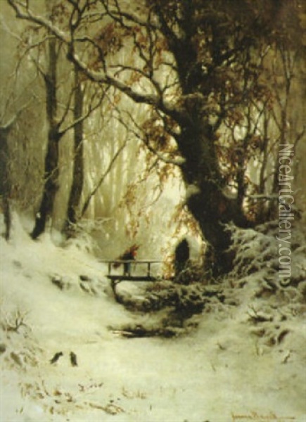 Vinterlandskap Med Vedsamlerska Oil Painting - Jeanna Maria Charlotta Bauck