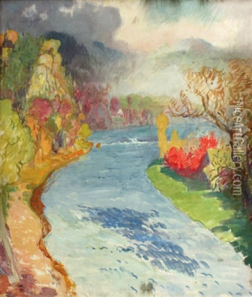 River Oil Painting - Vaclav Rytir