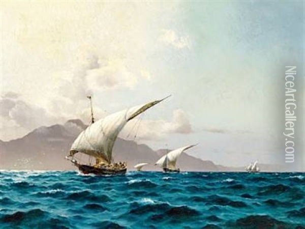 Loaded Ships With Lateen Sails In The Mediterranean Sea Oil Painting - Holger Luebbers