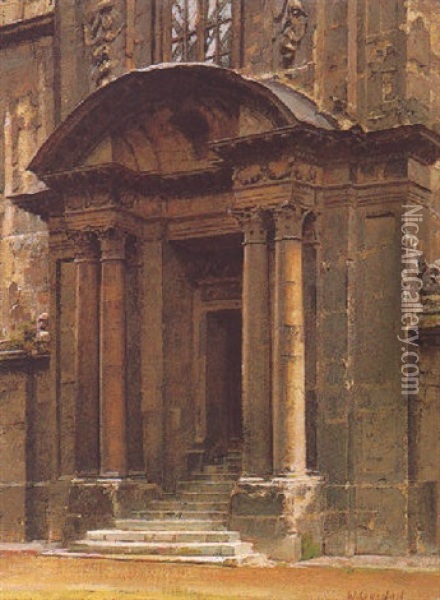 The Porch Of The Old Ashmolean, Oxford Oil Painting - William Logsdail