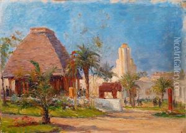 Vue Del'exposition De 1931 Oil Painting - Eugene Jules Delahogue