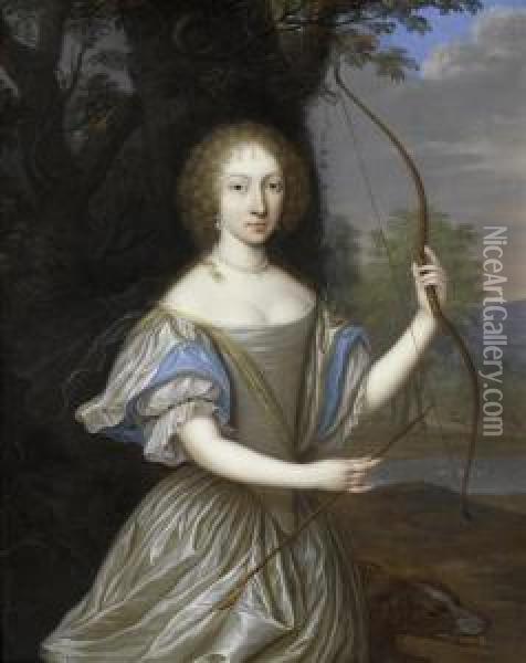 Portrait Of Anna Dorotheavon Lehndorff As Diana. Oil Painting - Cornelius Janssens Van Ceulen