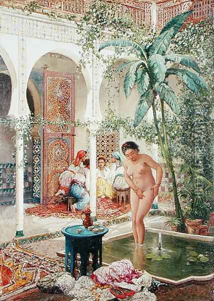 Women of the Harem at the Poolside Oil Painting - Marc-Alfred Chataud