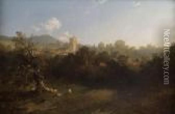 A View Of Avillage Oil Painting - Edmund John Niemann, Snr.