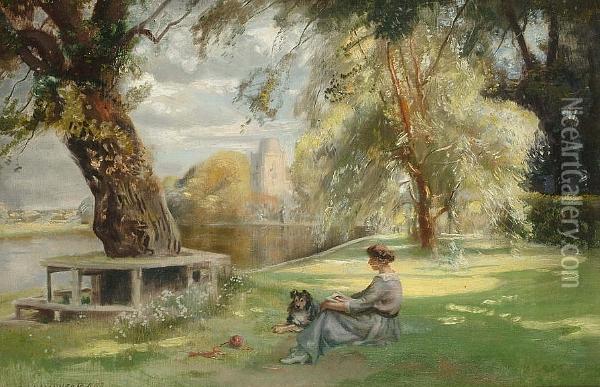 A Summer````s Day By The River Oil Painting - John Lochhead