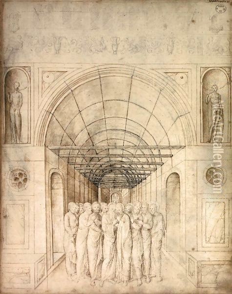 The Twelve Apostles in a Barrel Vaulted Passage Oil Painting - Jacopo Bellini