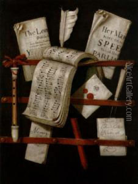 Trompe L'oeil Of A Letter Rack With Paper Oil Painting - Edwart Collier