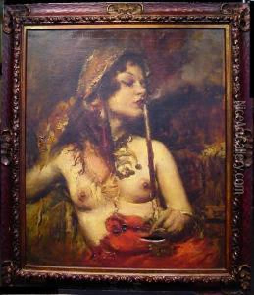 Gypsy Beauty With Pipe Oil Painting - Romualdo Locatelli