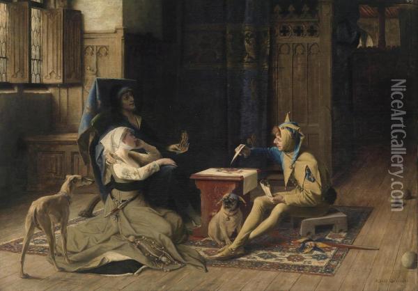 Charles Vi. The Madking Playing Cards With His Court Jesters. Odette De Champdivers Bythe King