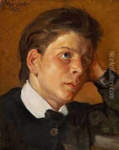 Portraet Af En Dreng I Hvid Skjorte Og Mork Jakke Oil Painting - Viggo Johansen