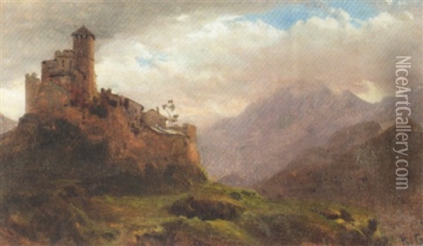 Landschaft Mit Burg Oil Painting - Karl Girardet