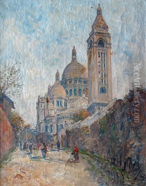 Promeneurs Pres Du Sacre-coeur A Paris Oil Painting - Gustave Madelain