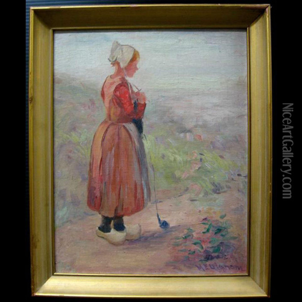 Young Dutch Girl Walking On Path Oil Painting - Mary Ella Williams Dignam