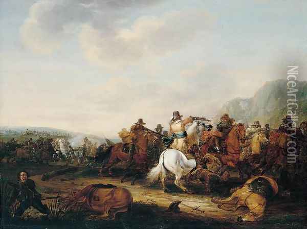 A Skirmish Between Cavalry and Infantry Oil Painting - Palamedes Palamedesz. (Stevaerts, Stevens)
