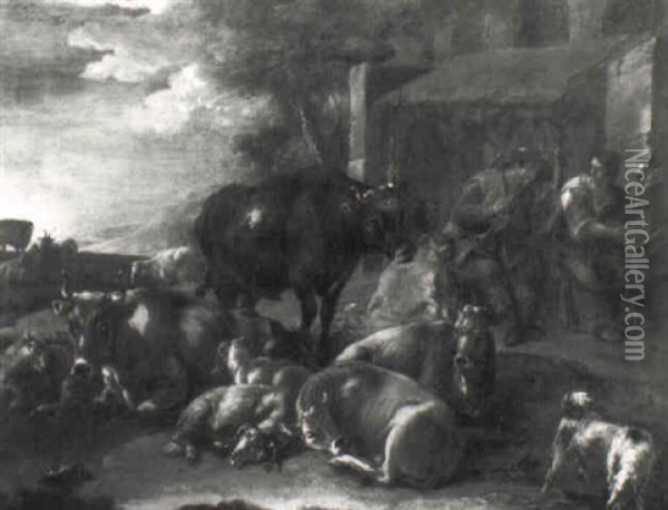 Weidende Schafe, Kuhe Und Ziegen Oil Painting - Domenico Brandi