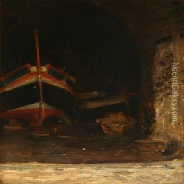 Baadehus Paa Capri Oil Painting - Vilhelm J. Rosenstand