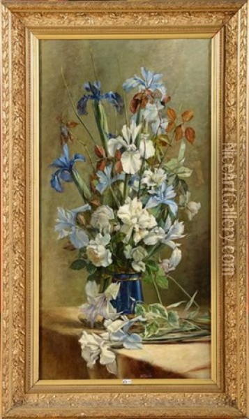 Vase De Roses Et D'iris Oil Painting - Jean Baptiste Coene