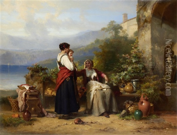 An Italian Family On A Terrace Oil Painting - Karel Frans Philippeau
