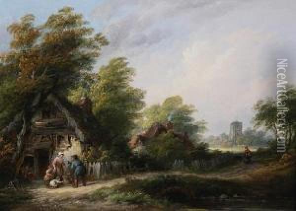 Selling Chickens At A Cottage Door Oil Painting - John Anthony Puller