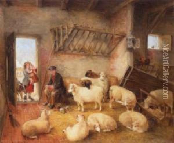 Feeding The Sheep Oil Painting - Edwin Frederick Holt