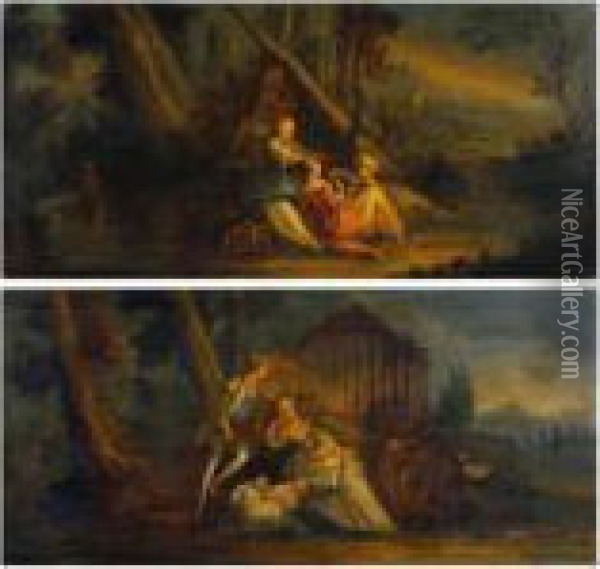 Scene Galante Durant La Halte Dutroupeau Oil Painting - Jean-Baptiste Le Prince