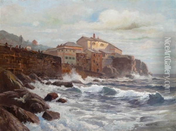An Der Riviera Di Ponente (chirocco) Oil Painting - Georg Burmester