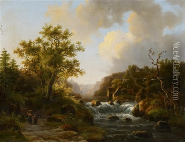 Romantische Flusslandschaft Oil Painting - Willem De Klerk