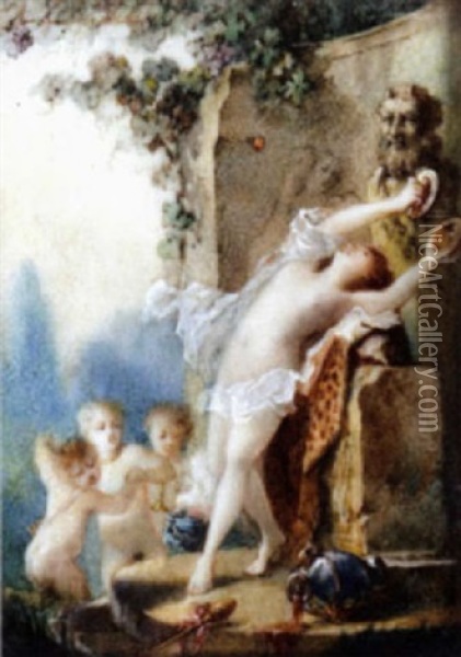 A Dancing Faun Surounded By Putti Oil Painting - Jacques Philippe Caresme