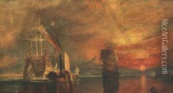 A Harbour Scene With Sailing Boats And Steam Vessel Oil Painting - Joseph Mallord William Turner